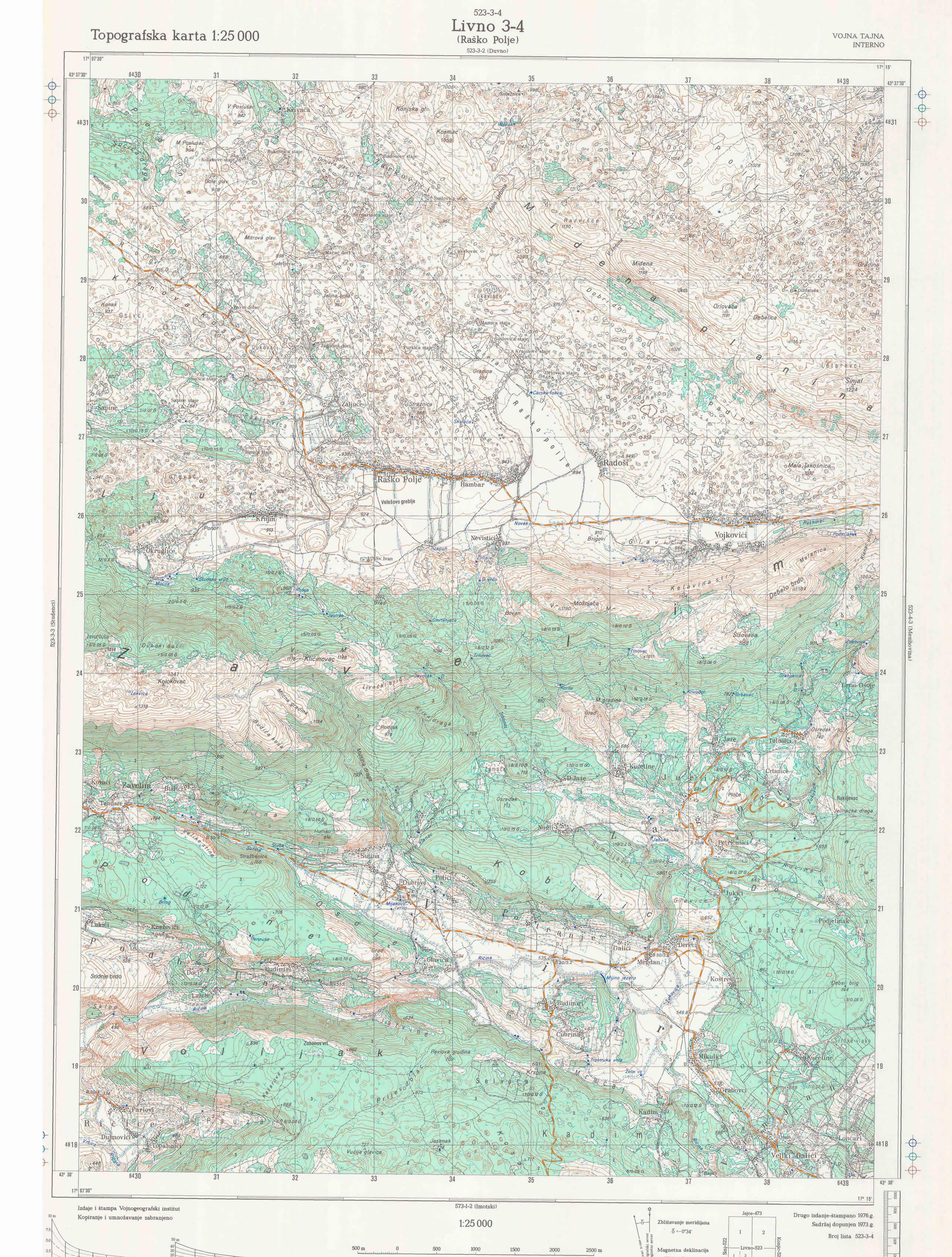  topografska karta BiH 25000 JNA  Rasko Polje